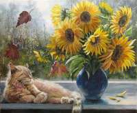 Без бренда «Подсолнухи в синей вазе возле кота» во Владикавказе 