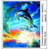 Мозаика 40x50 без подрамника Стая дельфинов на волне