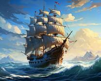 Большой парусный корабль у берегов