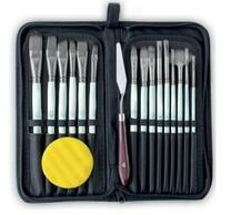 Без бренда «Коробка 50 шт.: Набор кистей для рисования в чехле, премиум набор (15 нейлоновых кистей, 1 мастихин) белые» во Владикавказе 