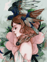 Без бренда «Девушка с большим цветком и птицы» во Владикавказе  в интернет-магазине  Без бренда «Девушка с большим цветком и птицы» во Владикавказе