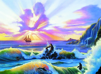 Парусный корабль не далеко от берега