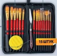 Без бренда «Коробка 50 шт.: Набор кистей для рисования в чехле, премиум набор (15 нейлоновых кистей, 1 мастихин) красные» во Владикавказе 