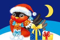 Снегирь в новогодней шапке