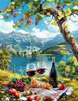 Без бренда «Винный натюрморт с бокалами, бутылкой вина, фруктами и ягодами» во Владикавказе 